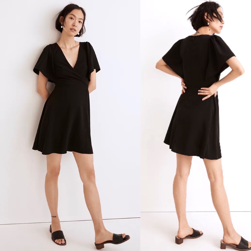 Madewell Black V-Neck Flutter Sleeve Mini Dress